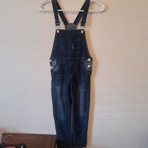 Kidscool Space Kids Denim‎ Overalls Dark Wash Distressed Dungarees Size 130